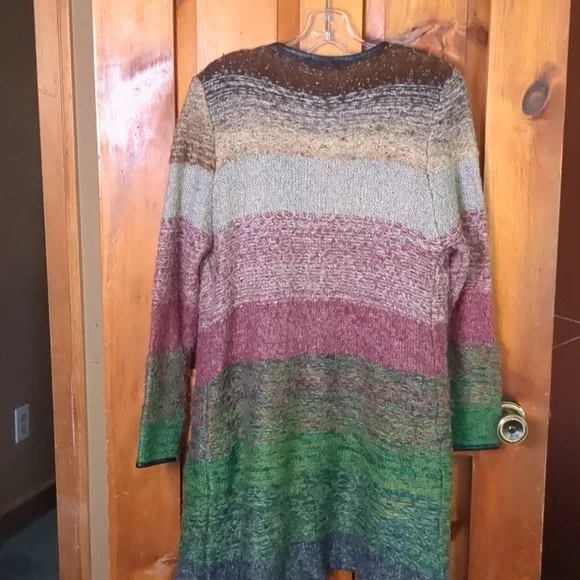 OLIVIA M* longline faux leather trimmed long sleeve duster sweater various color - Picture 6 of 12